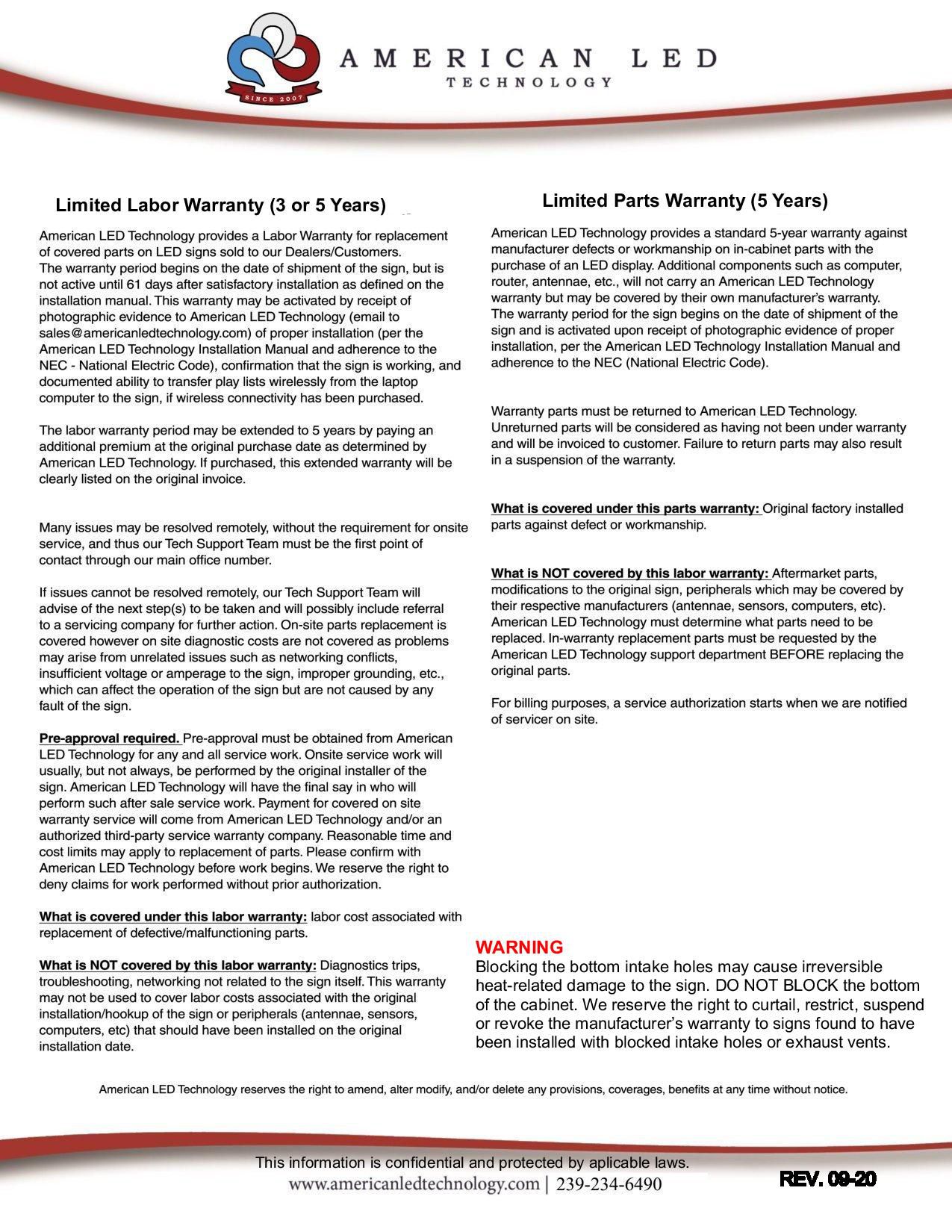 Warranty American Led Technology