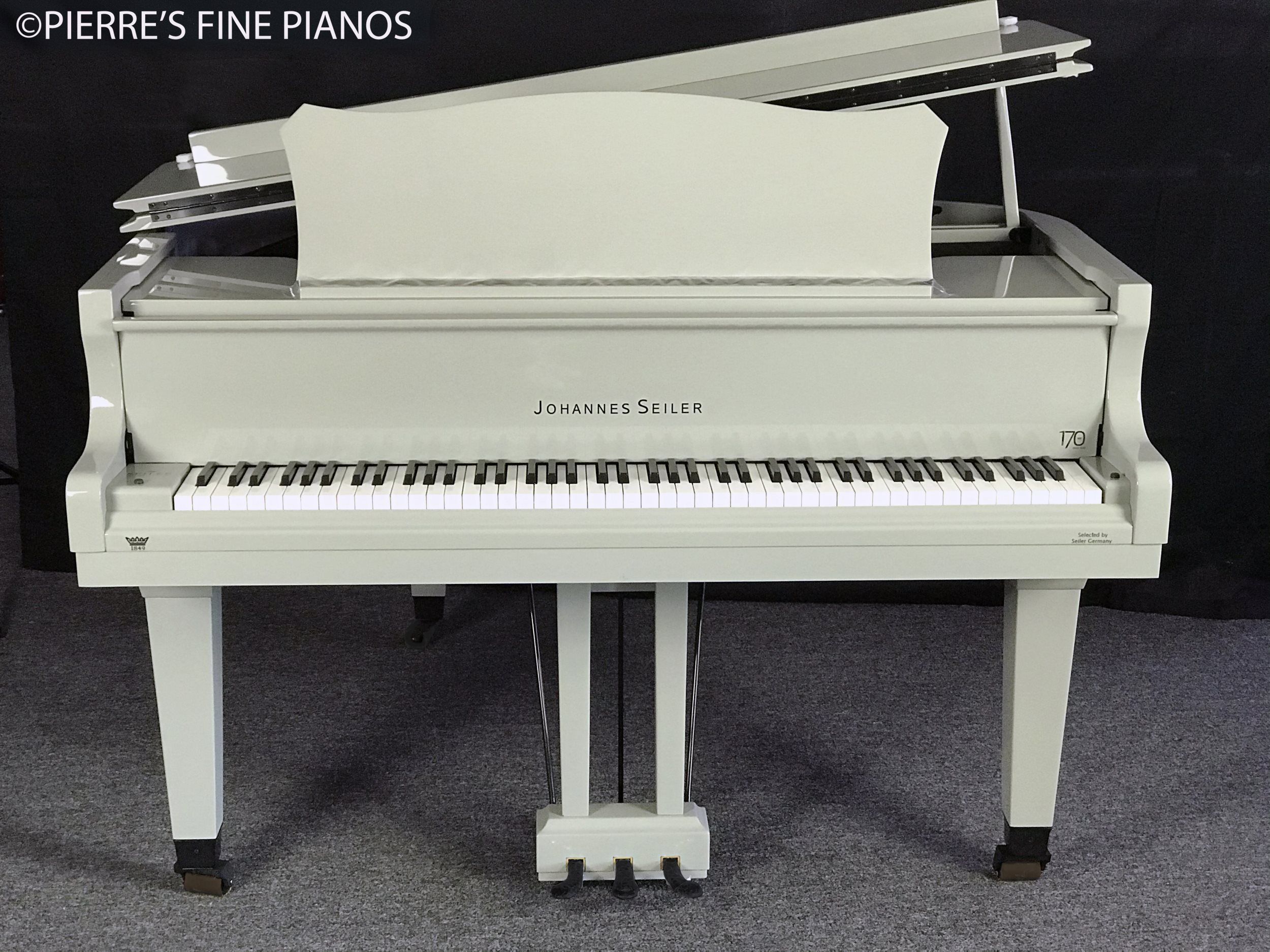 SEILER Porsche Gray baby grand piano for sale at Pierre's Fine Pianos