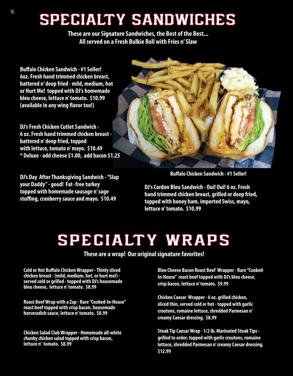 Buffalo Chicken Wings Menu DJ's Family Sports Pub