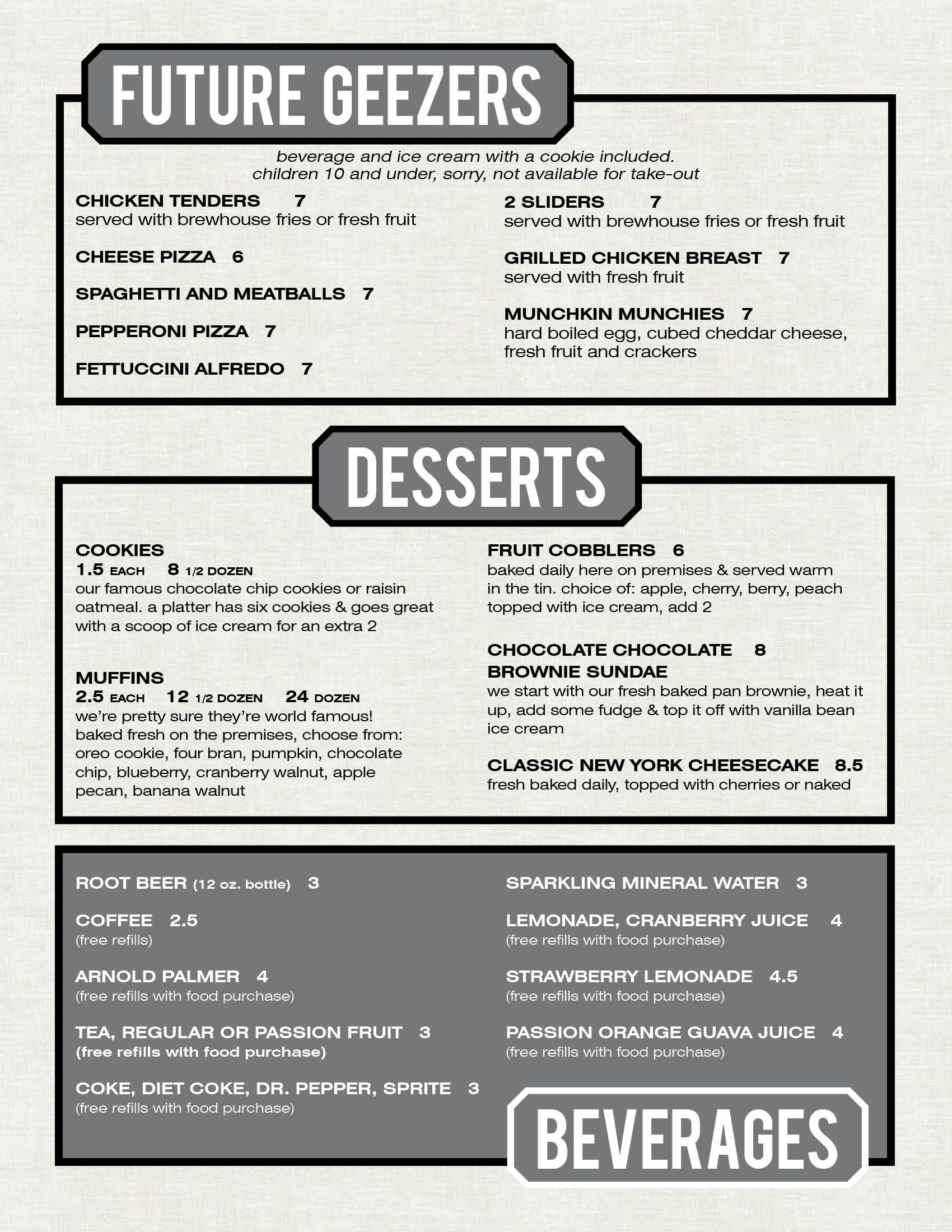 California Inspired Menu Geezers Restaurant