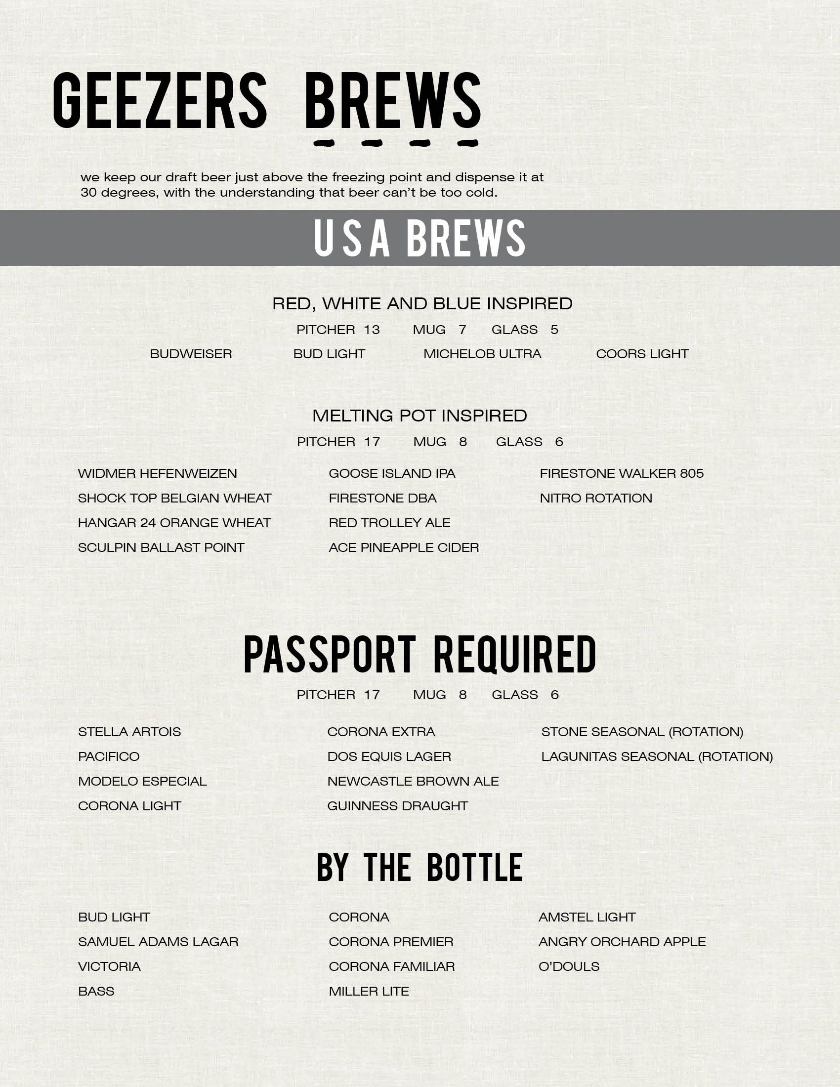 California Inspired Menu Geezers Restaurant