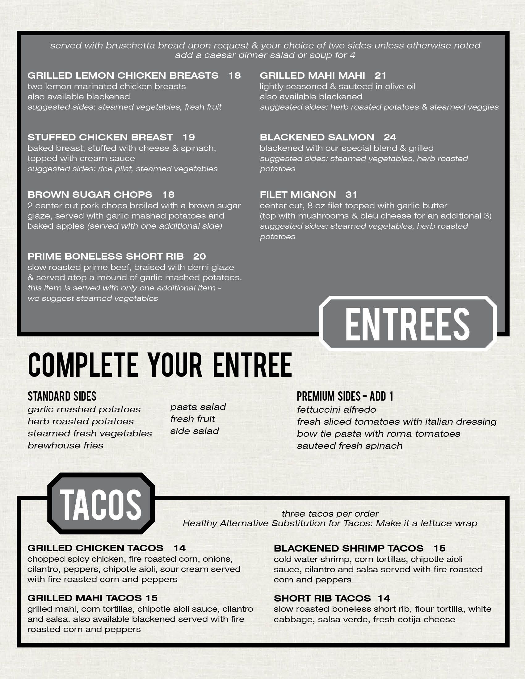 California Inspired Menu Geezers Restaurant