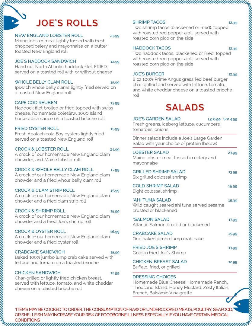 Menu Joe Fish Casual Seafood