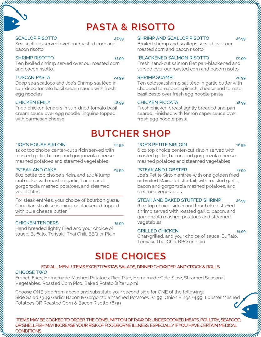 Menu Joe Fish Casual Seafood
