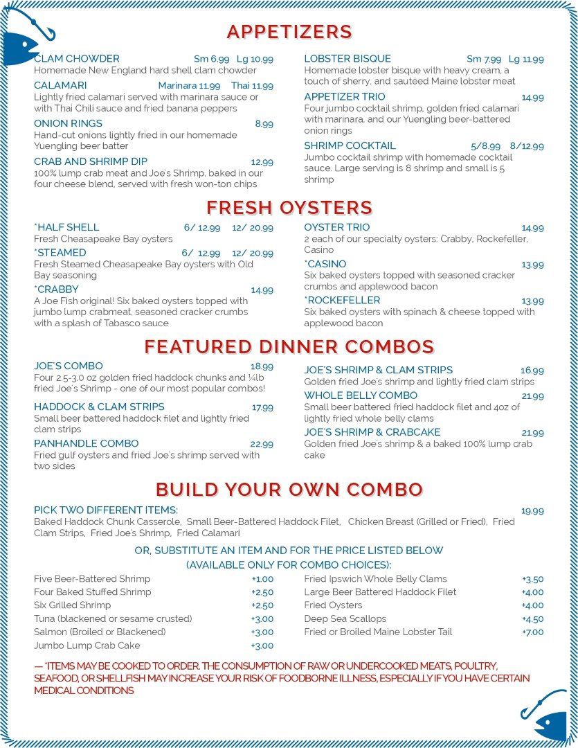 Menu Joe Fish Casual Seafood