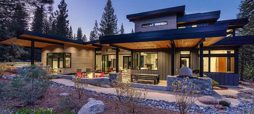 Modern luxury home with large glass windows and patio design in Auburn, CA replacement windows and doors