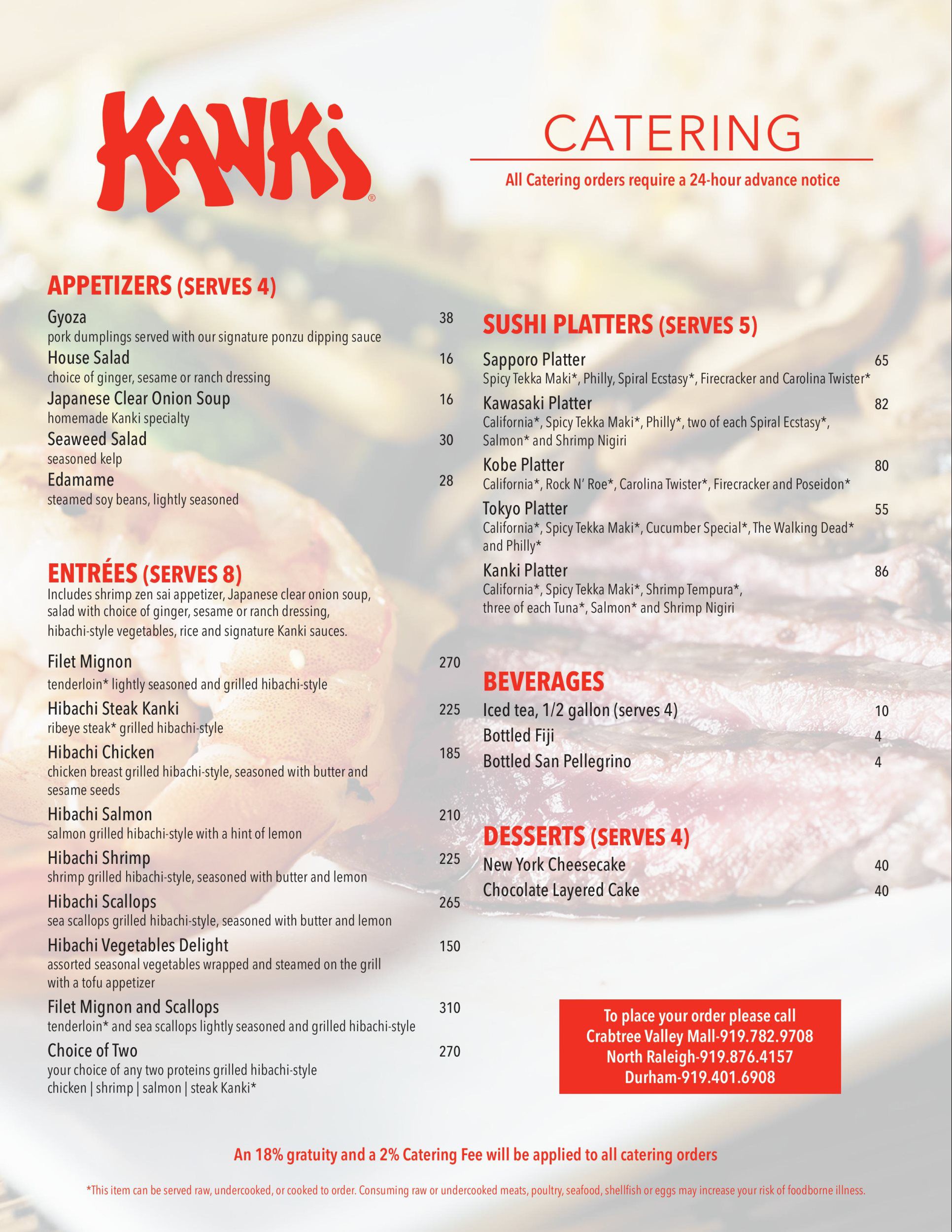 Kanki Catering menu