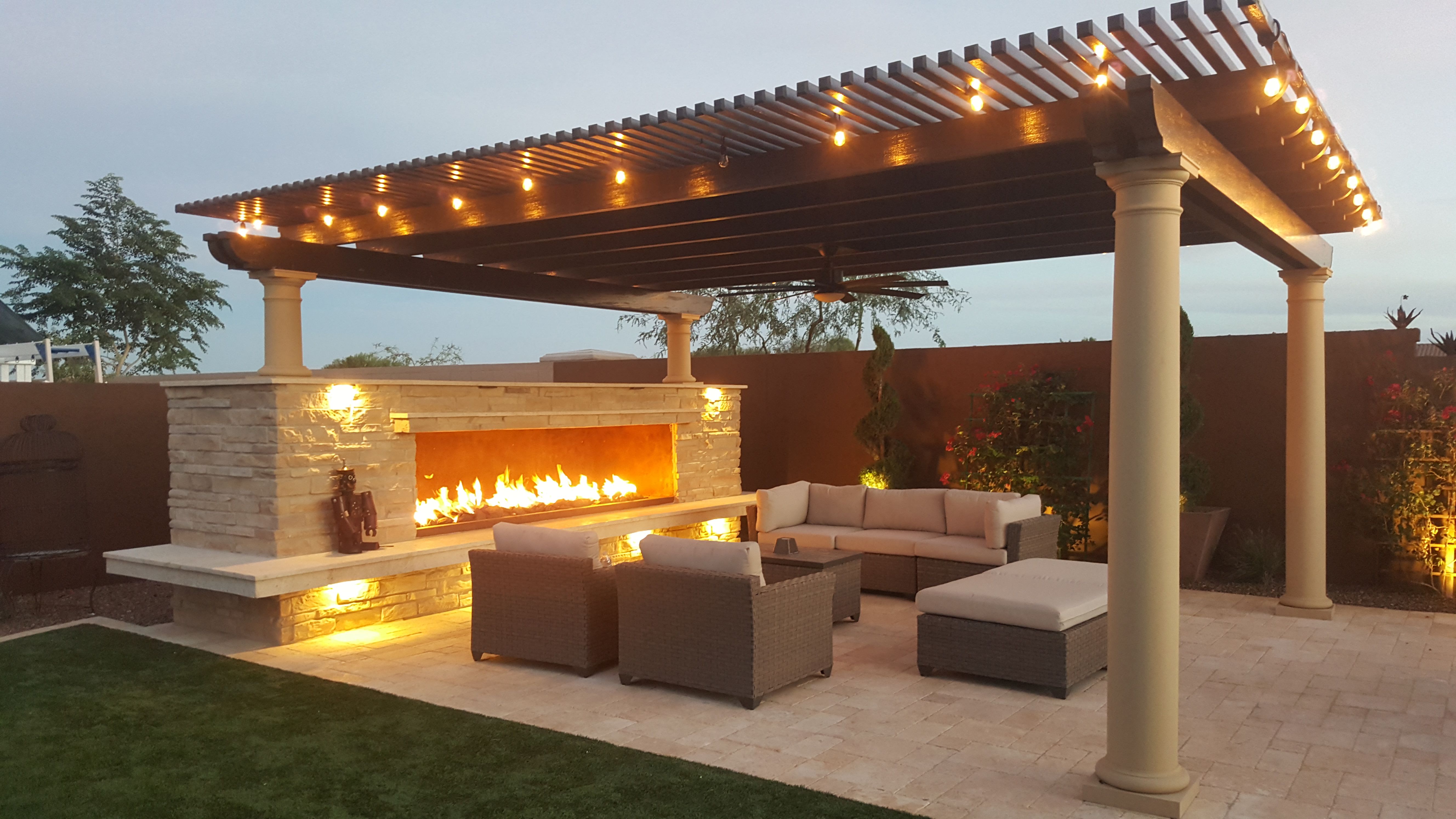 fireplace and outdoor living area