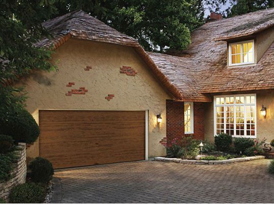house with wood door garage