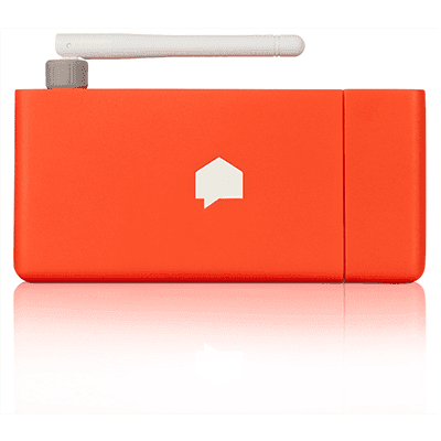 An orange Sense Energy Monitor against a white background. 