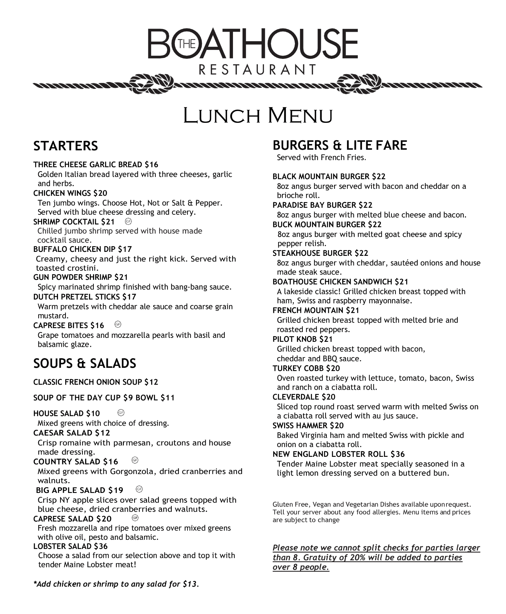 Lunch menu
