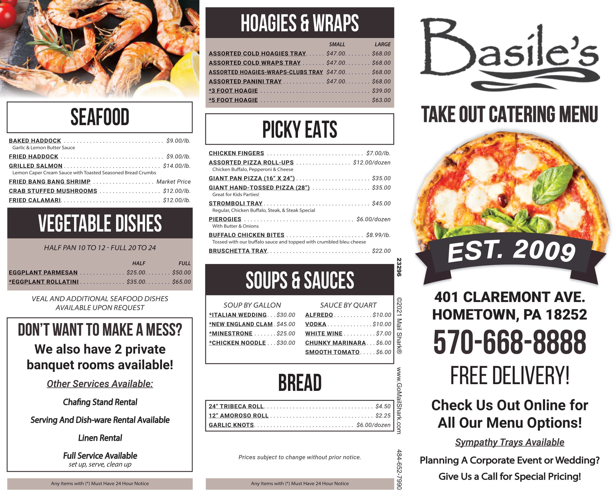 Menu Basile Italian Delight Restaurant