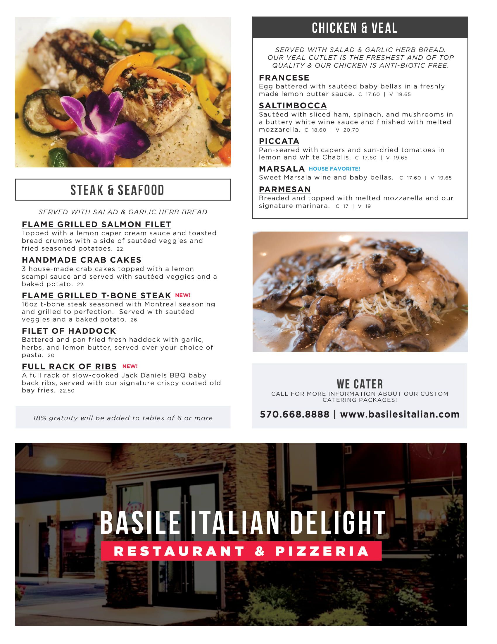 Menu Basile Italian Delight Restaurant