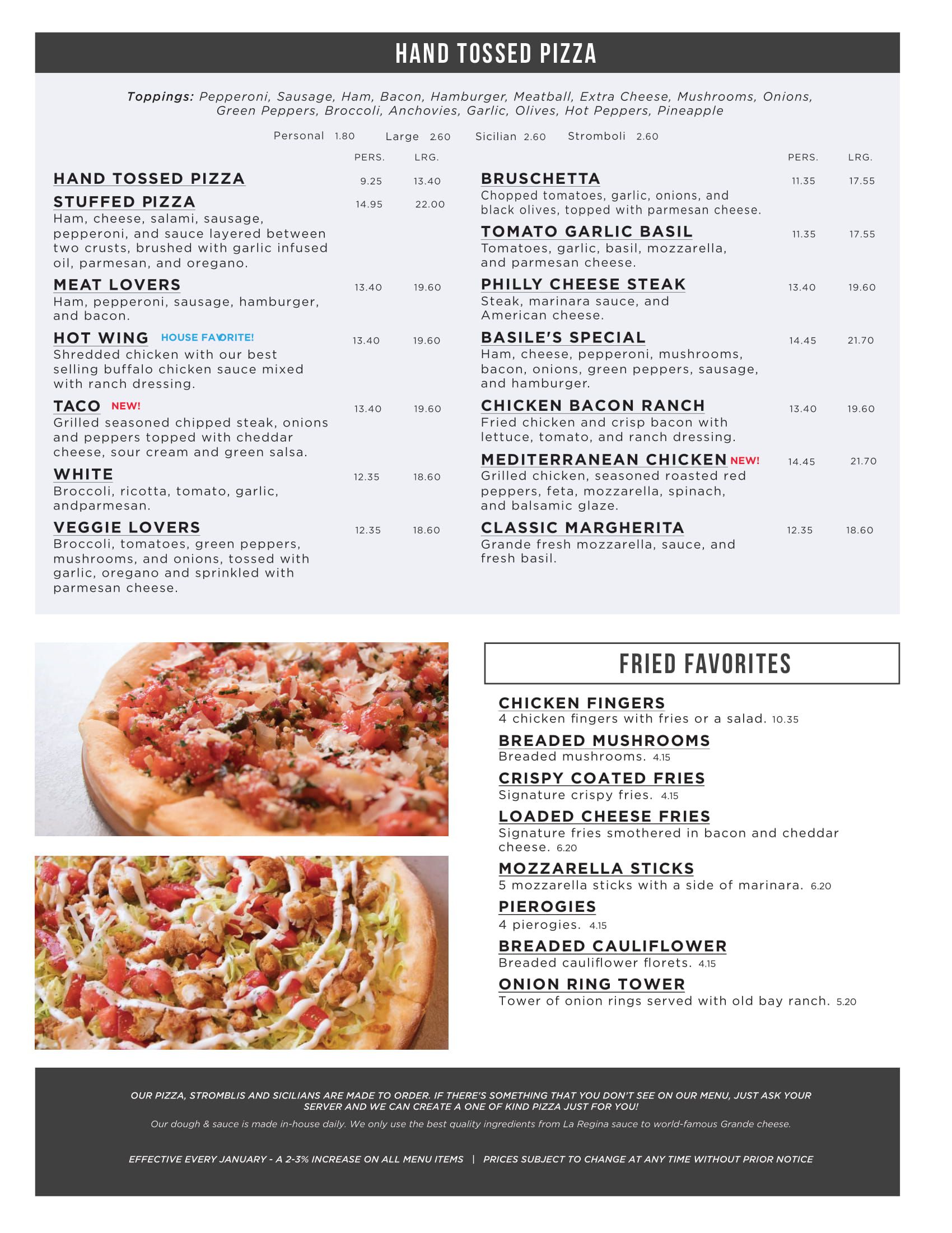 Menu Basile Italian Delight Restaurant