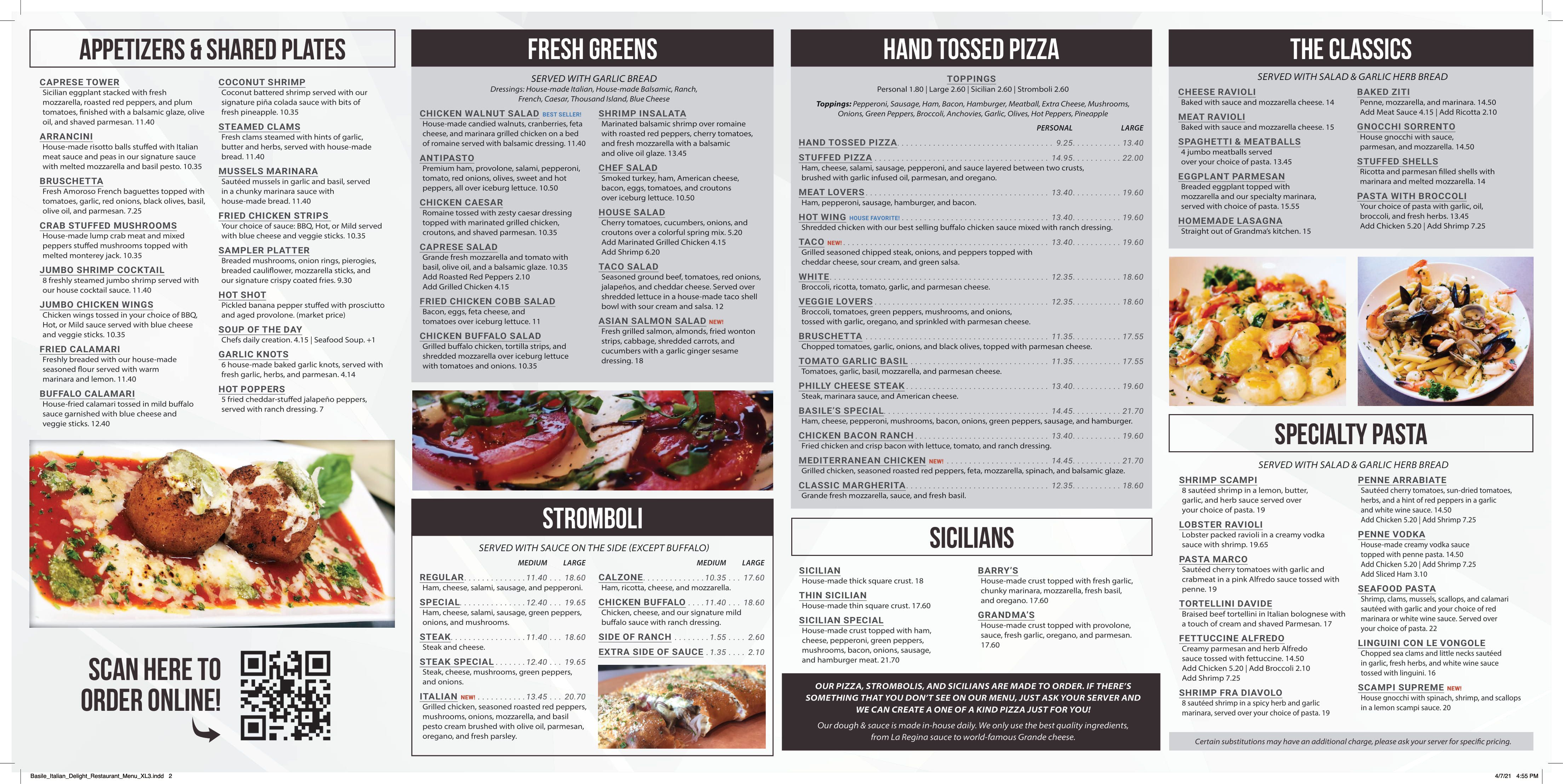 Menu Basile Italian Delight Restaurant