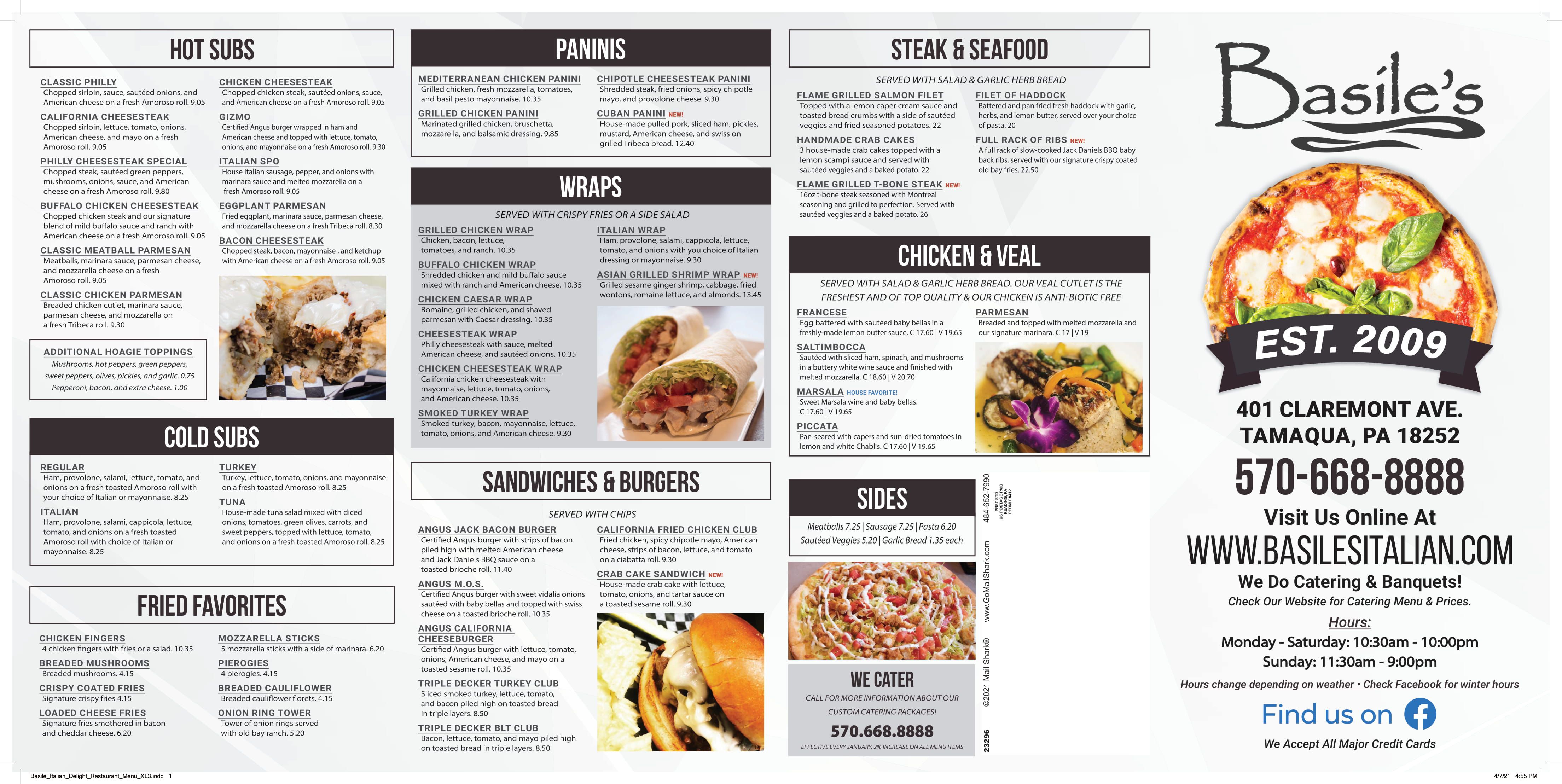 Menu Basile Italian Delight Restaurant