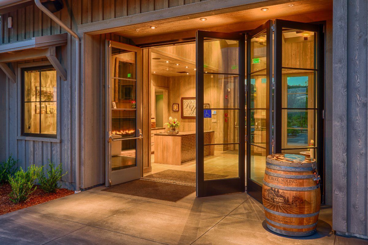 AG Millworks custom bi-fold patio doors create an inviting business entrance