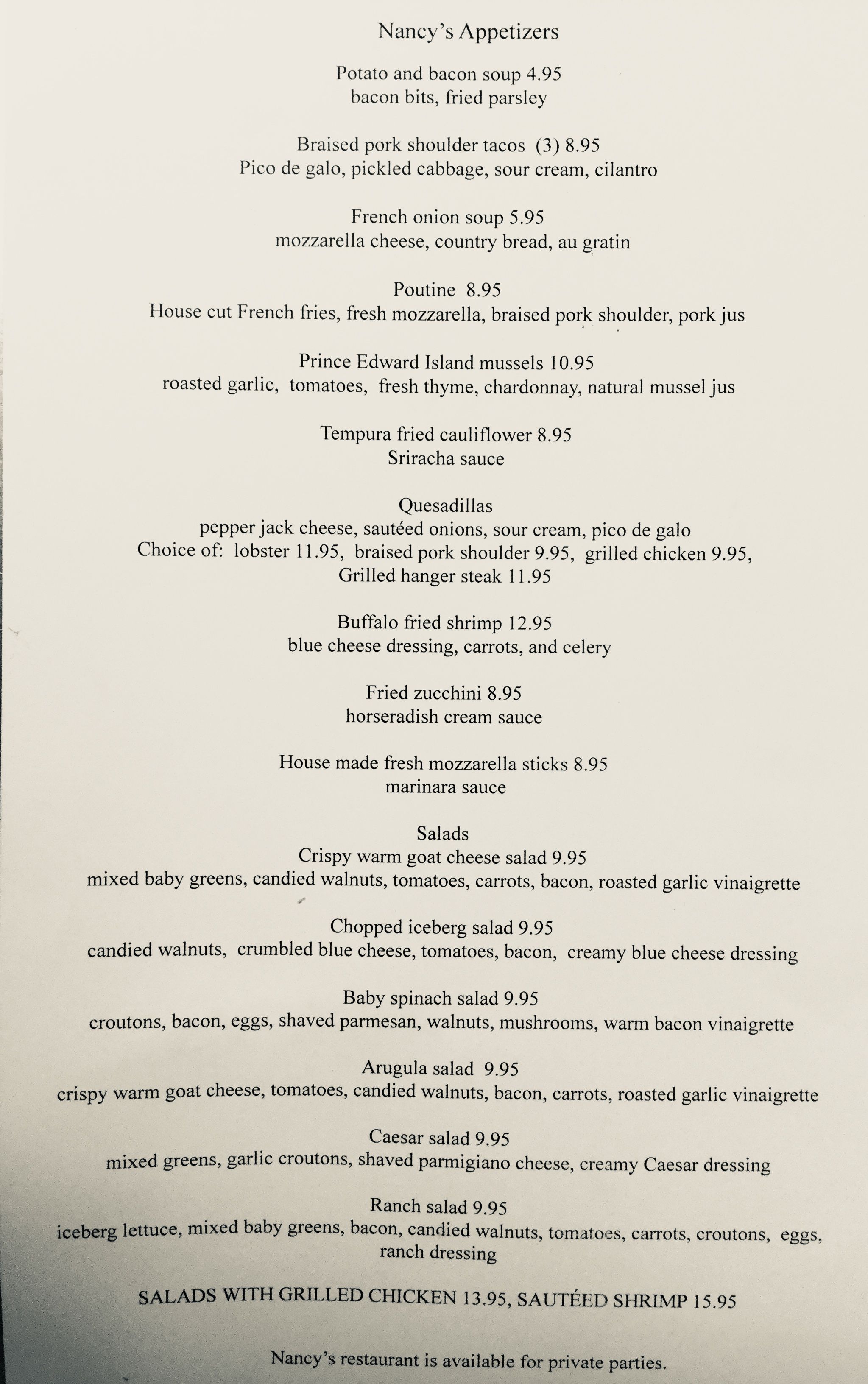 Nancy's Lunch Menu Nancy's Restaurant