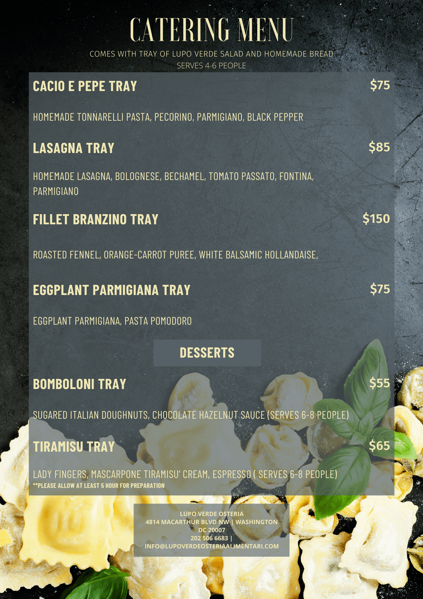 FAMILY MEALS MENU Lupo Verde