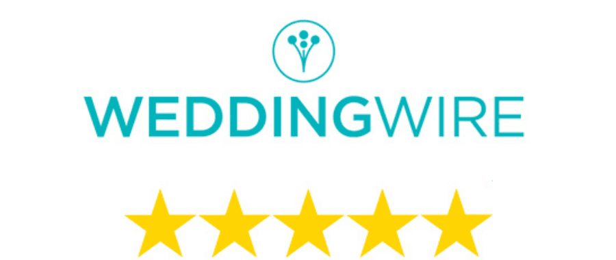 WeddingWire logo with five stars, representing Weddings & Events by K'Mich's commitment to outstanding wedding planning