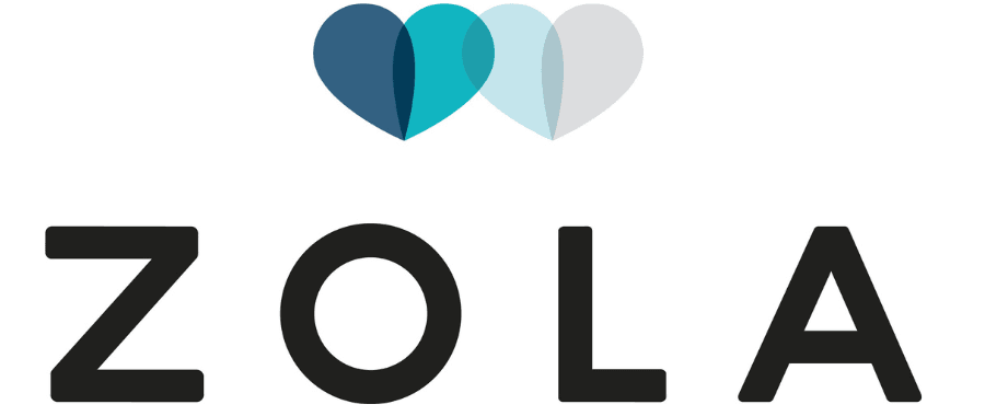 Zola logo featuring a heart shape at the center, representing Weddings & Events by K'Mich