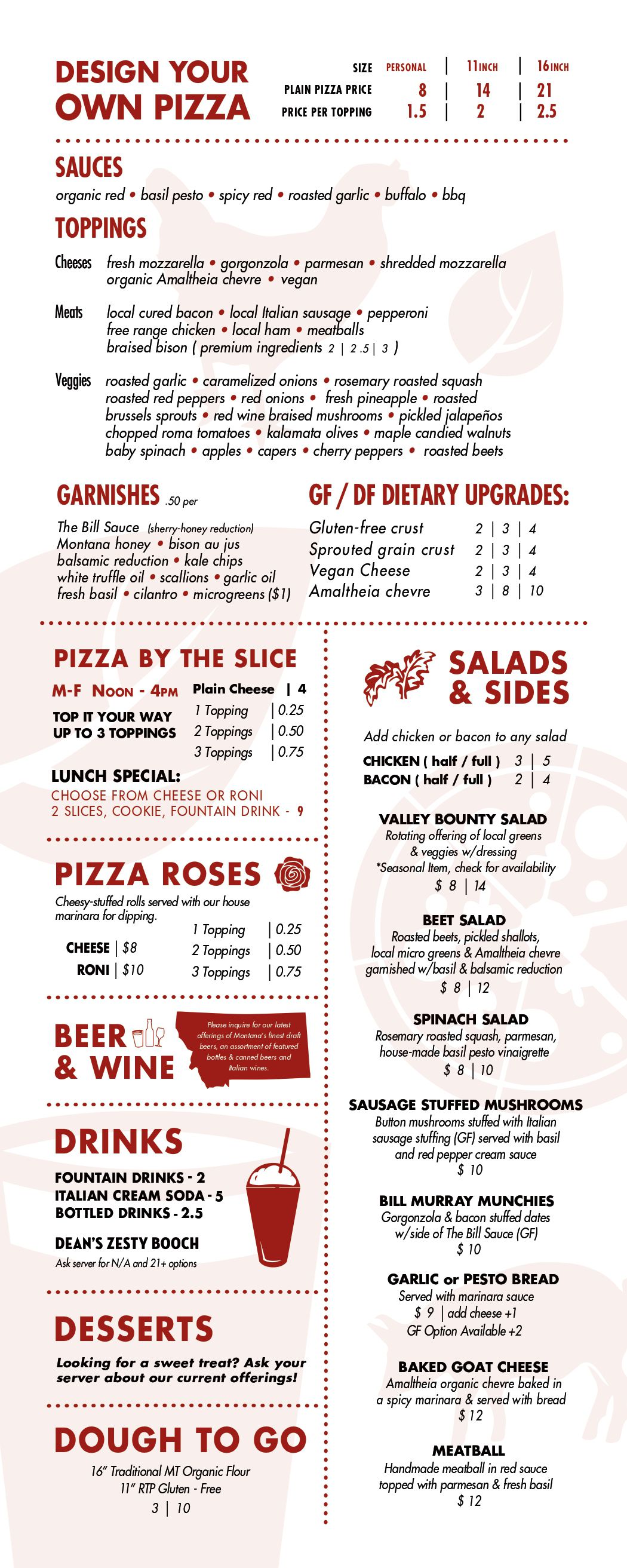 Menu Red Tractor Pizza